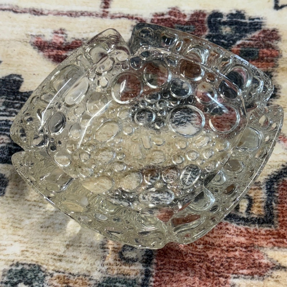 Vintage Bubble Glass Ashtray Unique Design Clear Glass Home Decor‎ MCM